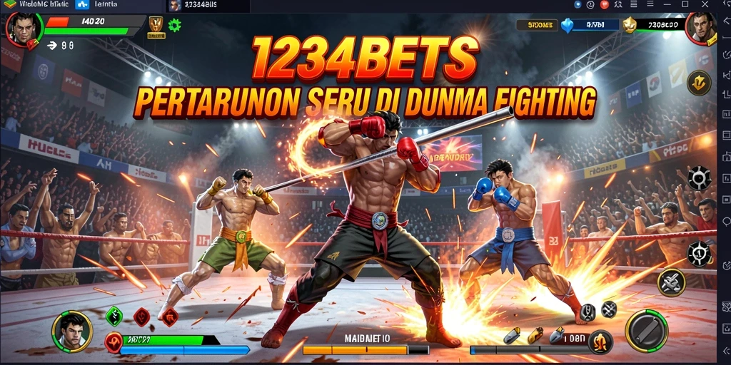 Screenshot gameplay 1234BETS menampilkan pertarungan intens antara karakter-karakter pilihan.