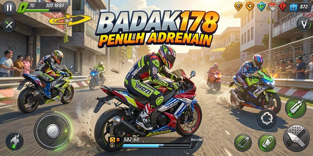 Gameplay intens dengan balapan motor seru dan menantang.