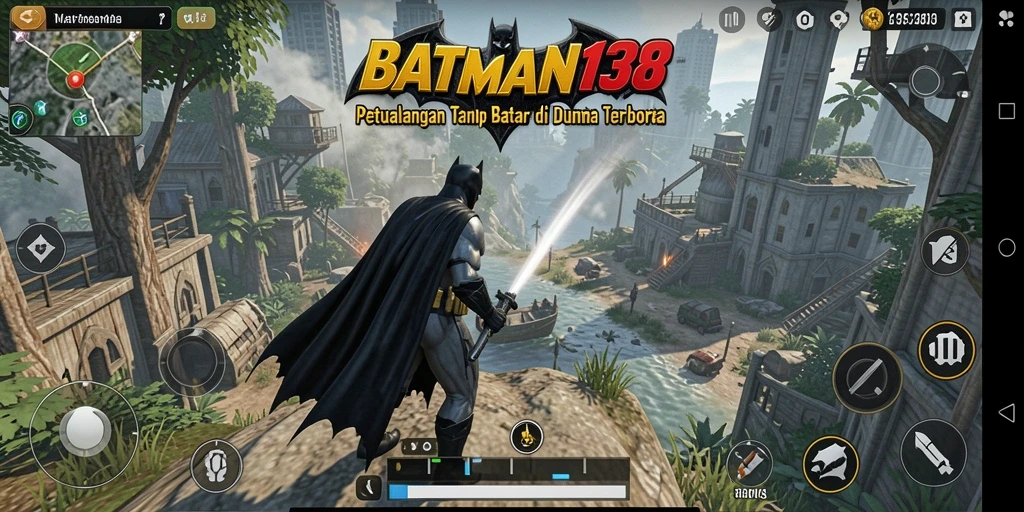 Tampilan gameplay BATMAN138 yang menampilkan dunia terbuka yang luas.