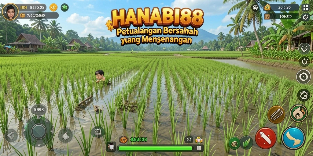 Tangkapan layar gameplay HANABI88 menampilkan ladang yang indah dan aktivitas bertani.