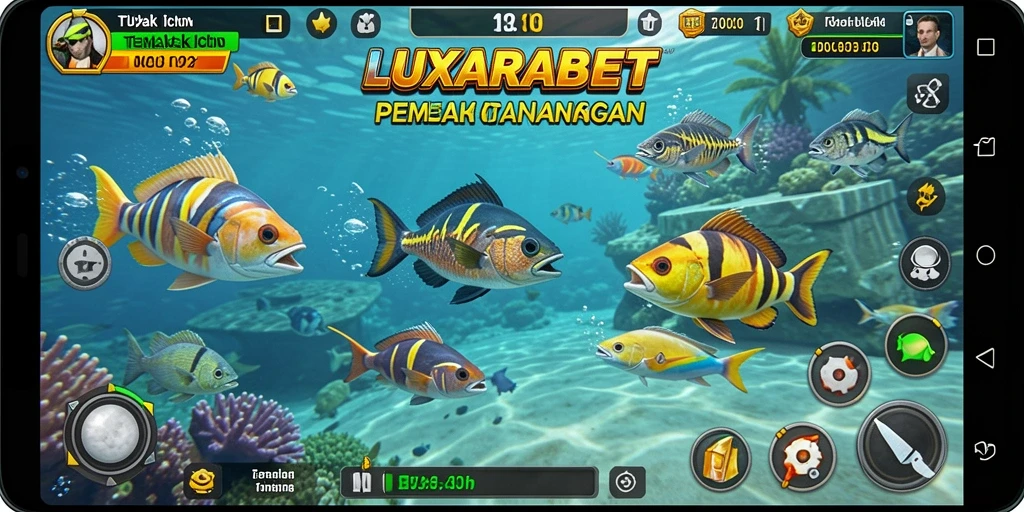Screenshot LUXARABET menampilkan aksi seru dalam menembak ikan.
