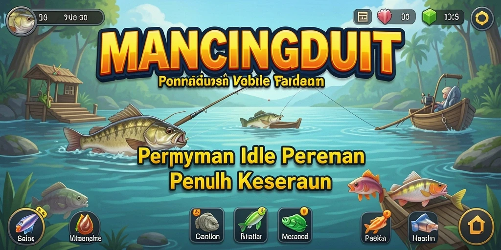 Tampilan gameplay MANCINGDUIT dengan adegan memancing yang menenangkan dan seru.