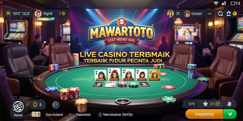 Screenshot permainan <strong>MAWARTOTO</strong> menunjukkan dealer langsung dan atmosfer kasino yang hidup.