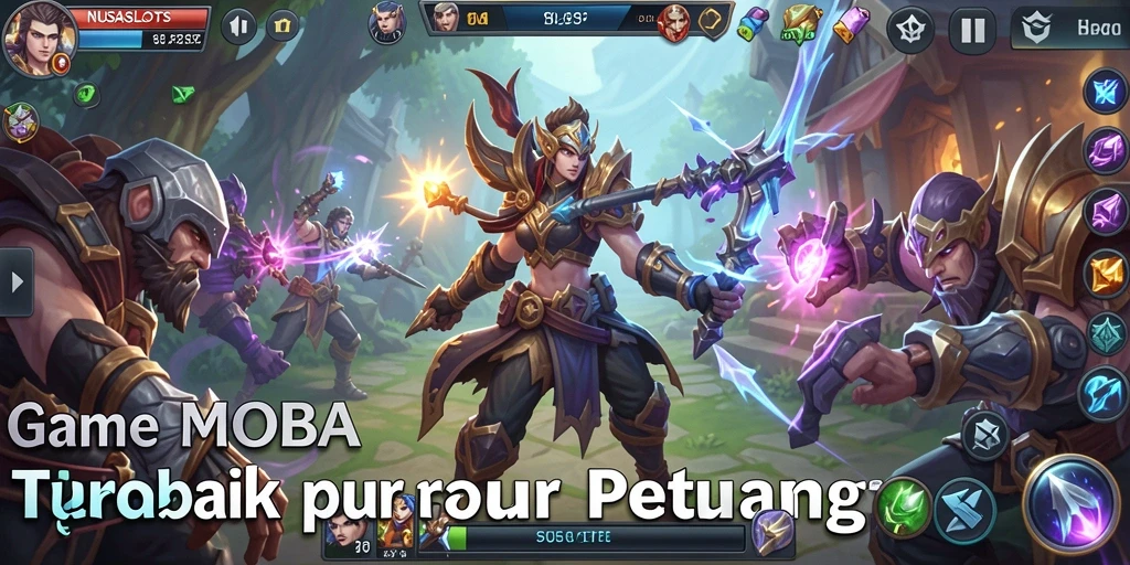 Tampilan gameplay seru dari NUSASLOTS dalam aksi pertempuran MOBA.