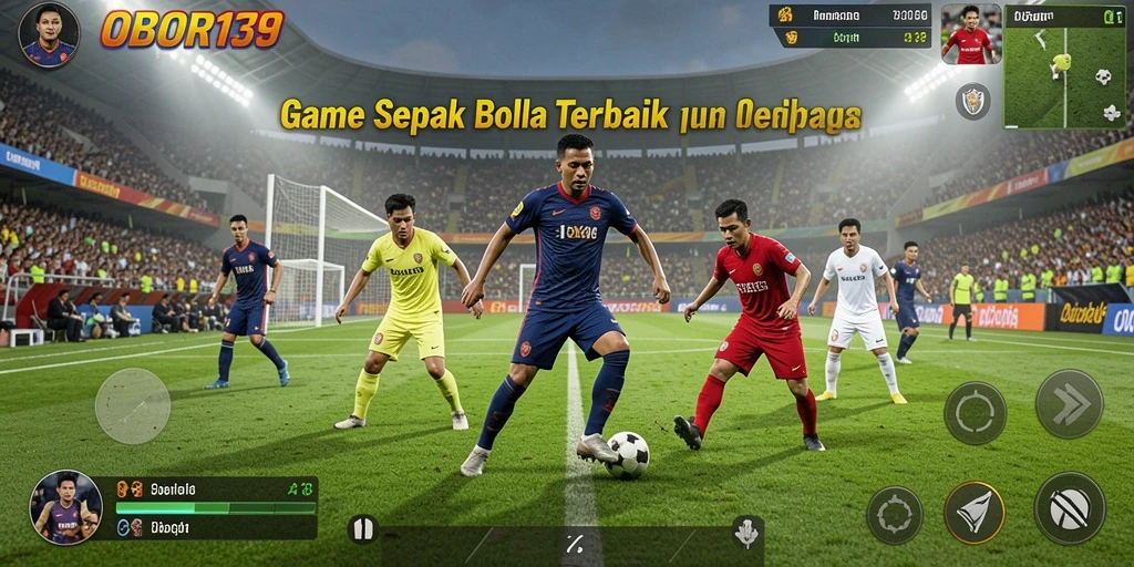 Screenshot OBOR138 menampilkan aksi sepak bola seru dalam permainan.