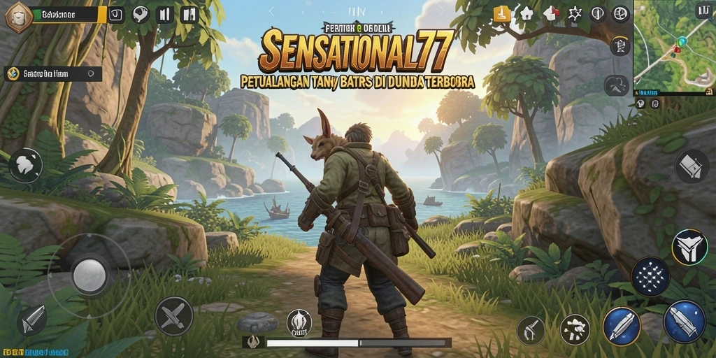 Gameplay SENSATIONAL77 yang menampilkan eksplorasi terbuka.