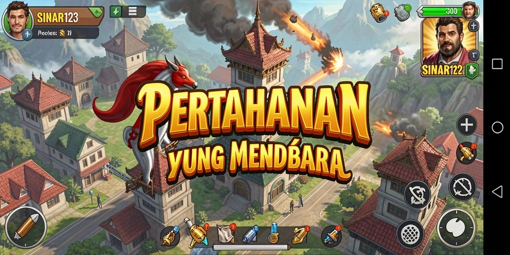 Tangkapan layar gameplay SINAR123 yang menunjukkan pertahanan menara yang intens.