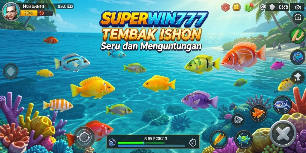 Screenshot gameplay <strong>SUPERWIN777</strong> yang menunjukkan aksi tembak ikan yang mendebarkan.