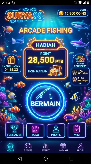 Screenshot antarmuka pengguna aplikasi surya88 yang intuitif.